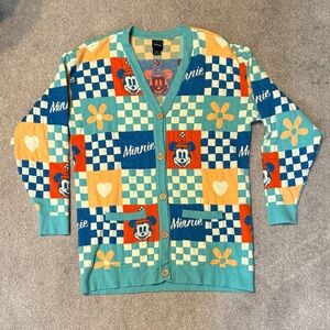 Disney Minnie Mouse Turquoise Checkered Button Down Cardigan Size S/M